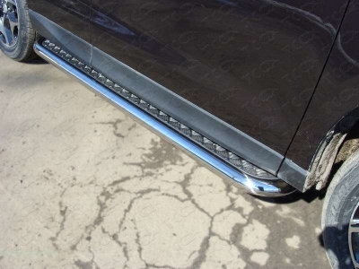 Пороги с площадкой алюминиевый лист 60 мм ТСС для Subaru Forester SJ 2013-2016