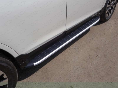 Пороги алюминиевые ТСС с накладкой для Subaru Outback 2015-2021