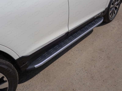 Пороги алюминиевые ТСС с накладкой серые для Subaru Outback № SUBOUT15-11GR