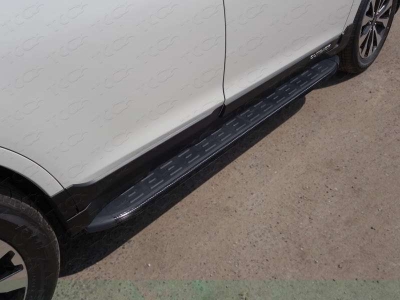 Пороги алюминиевые ТСС с накладкой чёрные для Subaru Outback № SUBOUT15-11BL