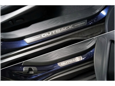 Накладки на пластиковые пороги (лист шлифованный надпись Outback) 4шт ТСС для Subaru Outback VI Рестайлинг 2022 – н.в.