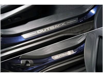 Накладки на пластиковые пороги (лист шлифованный надпись Outback) 4шт для Subaru Outback VI Рестайлинг 2022 – н.в. SUBOUT21-04
