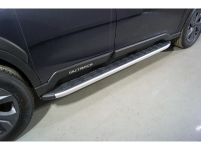 Пороги алюминиевые с пластиковой накладкой 1820 мм ТСС для Subaru Outback VI Рестайлинг 2022 – н.в.