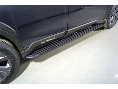 Пороги алюминиевые "Slim Line Black" 1820 мм ТСС для Subaru Outback VI Рестайлинг 2022 – н.в.