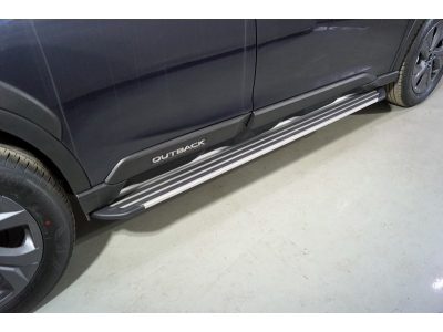 Пороги алюминиевые "Slim Line Silver" 1820 мм ТСС для Subaru Outback VI Рестайлинг 2022 – н.в.