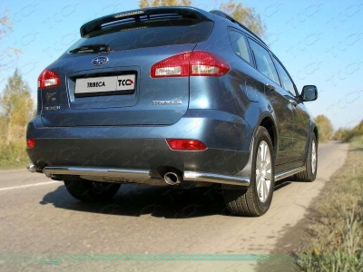 Защита заднего бампера уголки 60 мм ТСС для Subaru Tribeca 2007-2014