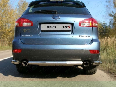 Защита заднего бампера уголки 60 мм ТСС для Subaru Tribeca 2007-2014