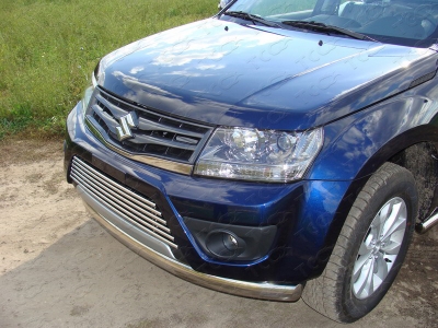 Защита передняя овальная длинная 75х42 мм ТСС для Suzuki Grand Vitara 2012-2015