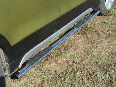 Пороги труба овальная с накладками 75х42 мм ТСС для Suzuki SX4 New 2013-2021