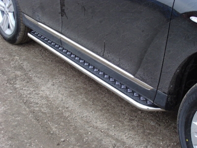 Пороги с площадкой алюминиевый лист 42 мм для Toyota Highlander № TOYHIGHL10-02