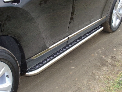 Пороги с площадкой алюминиевый лист 60 мм для Toyota Highlander № TOYHIGHL10-03