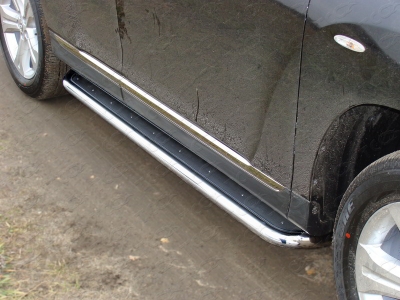 Пороги с площадкой нержавеющий лист 60 мм для Toyota Highlander № TOYHIGHL10-13
