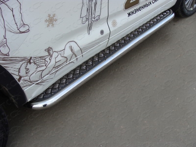 Пороги с площадкой алюминиевый лист 60 мм ТСС для Toyota Highlander 2014-2016
