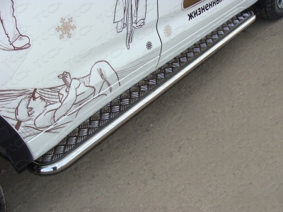 Пороги с площадкой алюминиевый лист 42 мм ТСС для Toyota Highlander 2014-2016