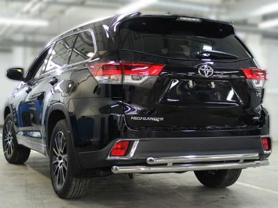 Защита заднего бампера радиусная двойная d-60+53 для Toyota Highlander 2017-2019