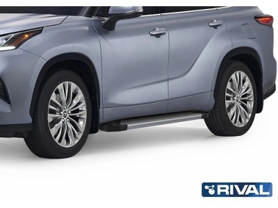 Порог-площадка "Silver" F180AL Rival + комплект крепежа для Toyota Highlander 2020-н.в.