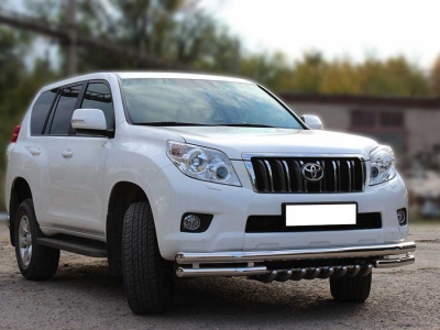 Защита переднего бампера d 76+60 с защитой картера d-43 для Toyota Land Cruiser Prado 150 2009-2013