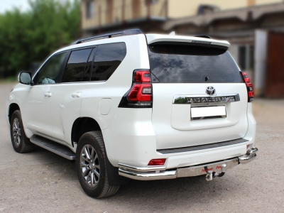 Защита заднего  бампера  "уголки" d-76+43 (под фаркоп BOZAL и LEADER) для Toyota Land Cruiser Prado 150 2017-2020