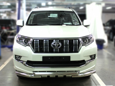 Защита переднего бампера  d-76 с доп.накладками для Toyota Land Cruiser Prado 150 STYLE 2019 – н.в.