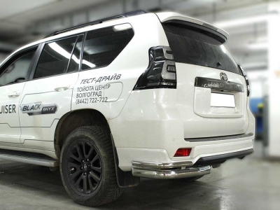 Защита заднего бампера "уголки" d-76+43 для Toyota Land Cruiser Prado 150 BLACK ONYX 2020 – н.в.