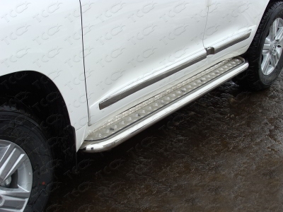 Пороги с площадкой алюминиевый лист 60 мм ТСС для Toyota Land Cruiser 200 2007-2015