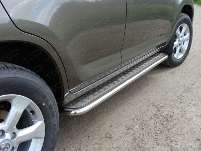 Пороги с площадкой алюминиевый лист 42 мм для Toyota RAV4 № TOYRAV10-03