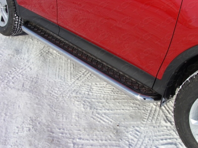 Пороги с площадкой алюминиевый лист 60 мм ТСС для Toyota RAV4 2013-2015