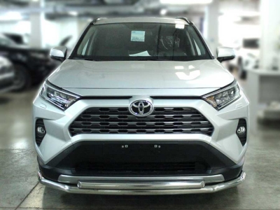 Защита переднего бампера двойная d-60+53 с четырьмя загибами для Toyota RAV-4 2019 – н.в.