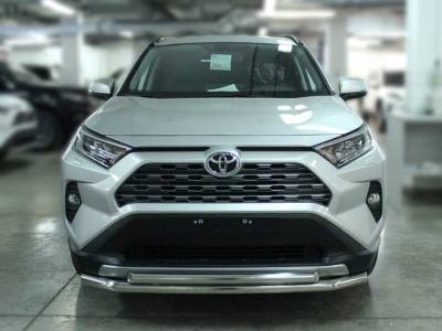 Защита переднего бампера двойная d-60+53 с двумя загибами для Toyota RAV-4 2019 – н.в.
