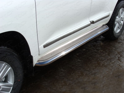 Пороги с площадкой нержавеющий лист 60 мм ТСС для Toyota Land Cruiser 200 2015-2021