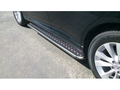 Пороги с площадкой алюминиевый лист 42 мм ТСС для Toyota Venza 2012-2017