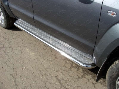 Пороги с площадкой алюминиевый лист 60 мм для Volkswagen Amarok № VWAMAR10-02