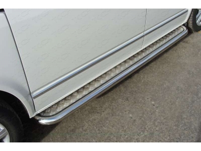 Пороги с площадкой алюминиевый лист 60 мм ТСС для Volkswagen Multivan T6 2015-2021