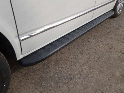 Пороги алюминиевые ТСС с накладкой чёрные для Volkswagen Multivan T6 2015-2021