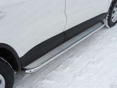Пороги с площадкой нержавеющий лист 42 мм для Volkswagen Tiguan № VWTIG11-09