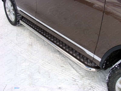 Пороги с площадкой алюминиевый лист 60 мм ТСС для Volkswagen Touareg 2010-2014