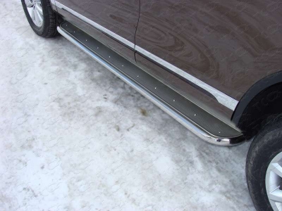 Пороги с площадкой нержавеющий лист 60 мм ТСС для Volkswagen Touareg 2010-2014