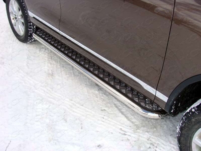 Пороги с площадкой алюминиевый лист 60 мм ТСС для Volkswagen Touareg 2014-2017