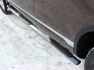 Пороги труба овальная с накладками 75х42 мм ТСС для Volkswagen Touareg 2014-2017
