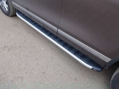 Пороги алюминиевые ТСС с накладкой для Volkswagen Touareg 2014-2017