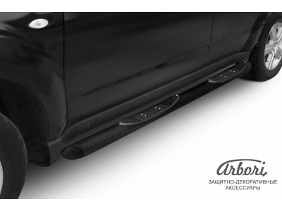 Пороги чёрная сталь труба с накладками 76 мм Arbori для Toyota Land Cruiser 200 2012-2015