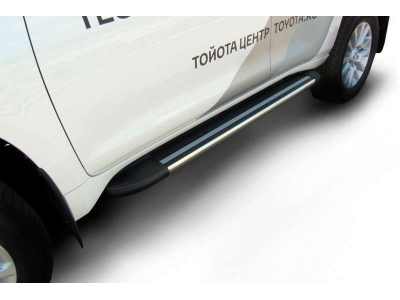 Пороги алюминиевые Slitkoff Luxe Black для Toyota Fortuner 2017-2021