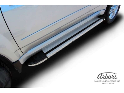 Пороги алюминиевые Slitkoff Luxe Silver для Nissan X-Trail 2015-2021