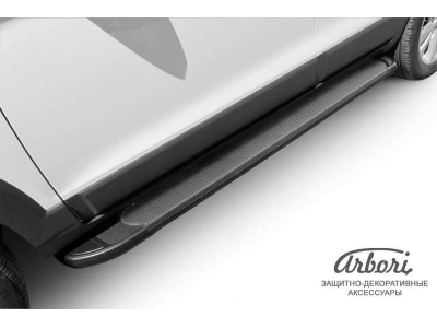 Пороги алюминиевые Slitkoff Optima Black для Toyota Fortuner 2017-2021