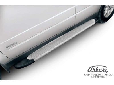Пороги алюминиевые Slitkoff Optima Silver для Toyota RAV4 2013-2015