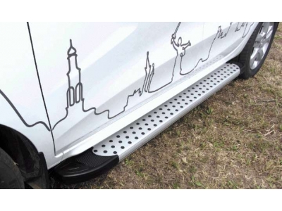 Пороги алюминиевые Slitkoff Standart Silver 1700 серебристые для Nissan X-Trail 2015-2021