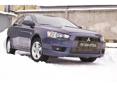 Зимняя заглушка решетки переднего бампера Русская артель для Mitsubishi Lancer 10 2007-2010