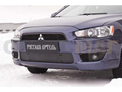 Зимняя заглушка решетки переднего бампера Русская артель для Mitsubishi Lancer 10 2007-2010