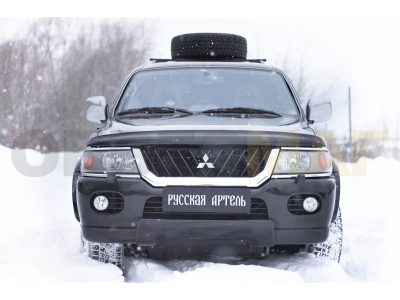 Зимняя заглушка решетки переднего бампера Русская артель для Mitsubishi Pajero Sport 1998-2004