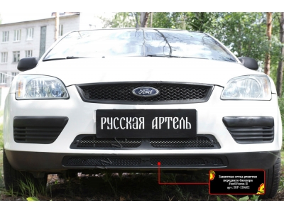 Защитная сетка и заглушка решетки переднего бампера Русская артель для Ford Focus 2 2005-2008